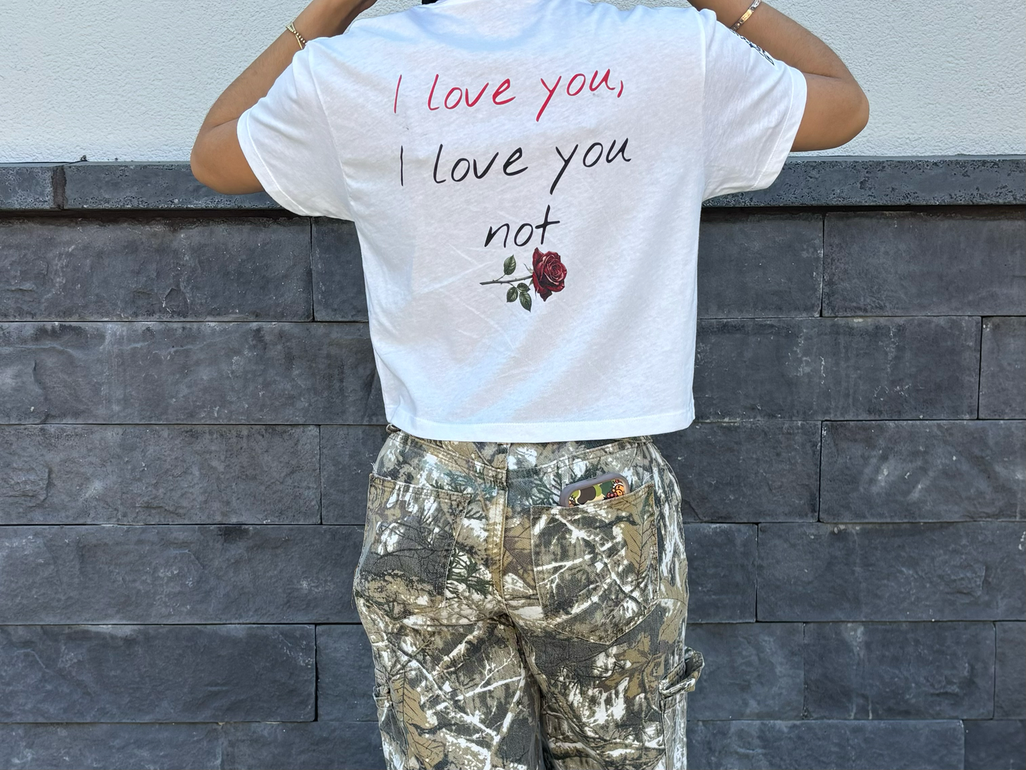 Women's "I love you, I love you not" cropped T